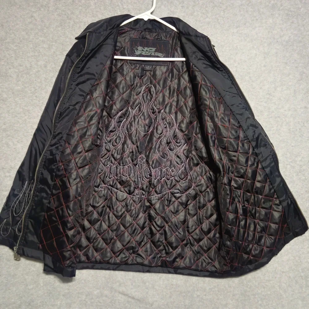 Vintage No Fear Y2K Flame Embroidered Full-Zip Skater Windbreaker Jacket Small